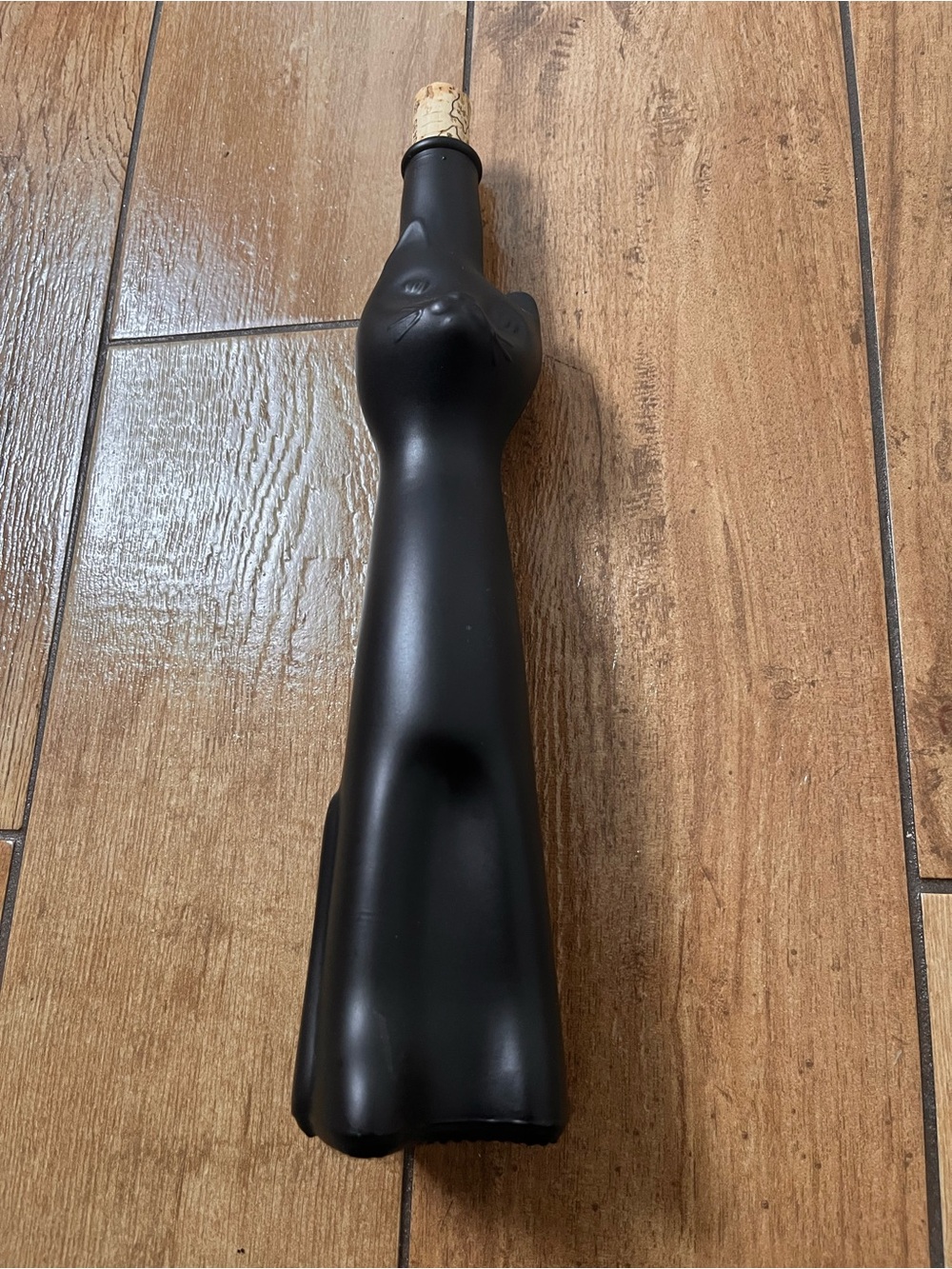 Empty Black Cat Wine Glass Bottle - 14” tall, w/ cat themed wine cork included!